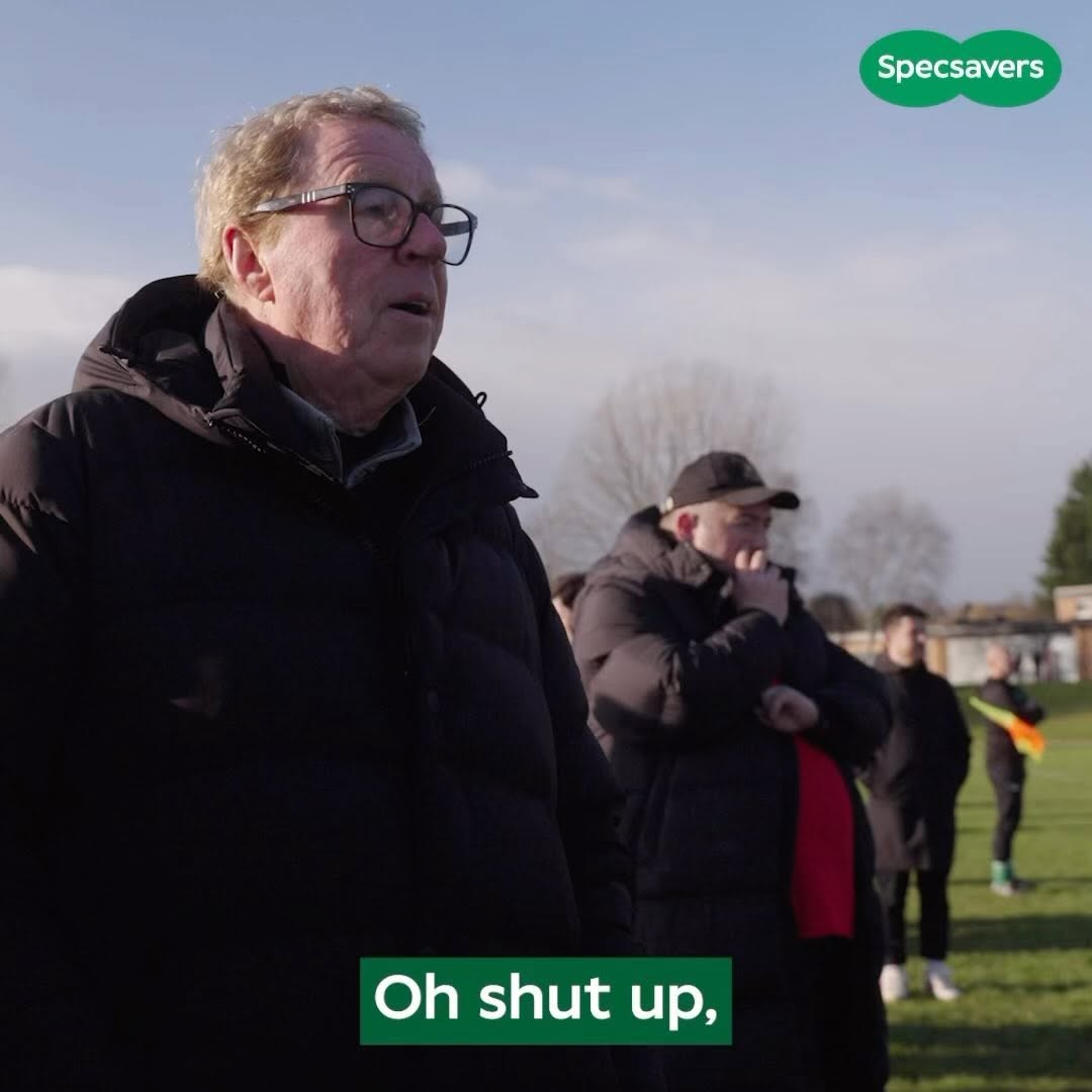 Instagram post by @harryredknapp for Specsavers. Caption reads: You heard right, I’m back managing! Who cares....