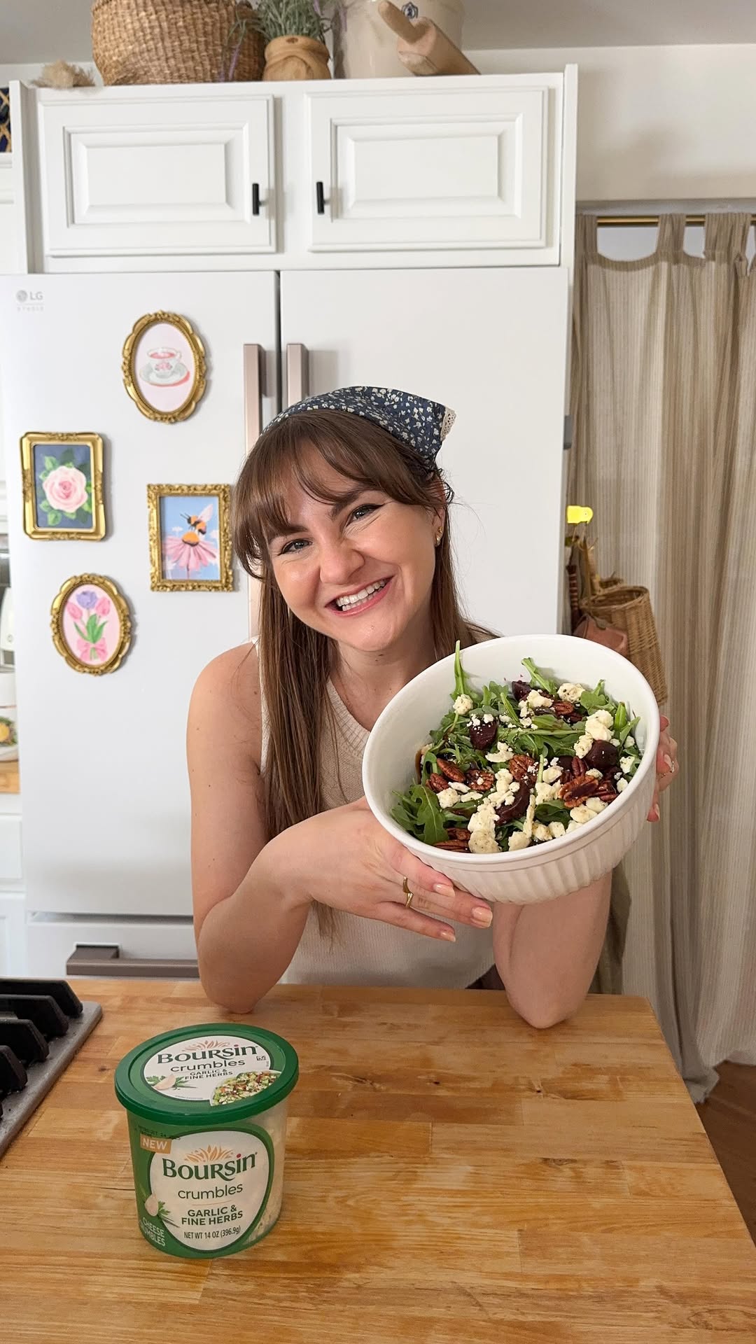 Instagram post by @meg.acuna for Boursin. Caption reads: You HAVE to try this summer salad... I’m obsessed....