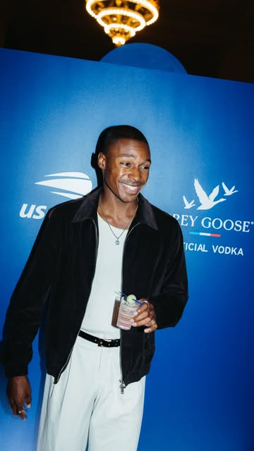 Instagram post by @itsjrue for GREY GOOSE Vodka. Caption reads: @greygoose brought a little U.S. Open energy to....