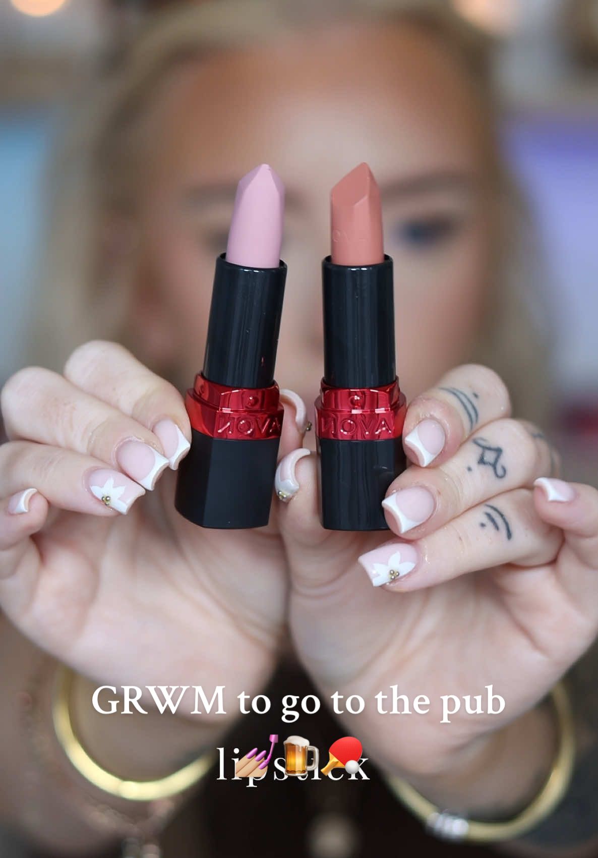 TikTok post by @cariad_ryan for Avon. Caption reads: GRWM to go to the pub (shock)🥂🫶🏼 Testing NEW....