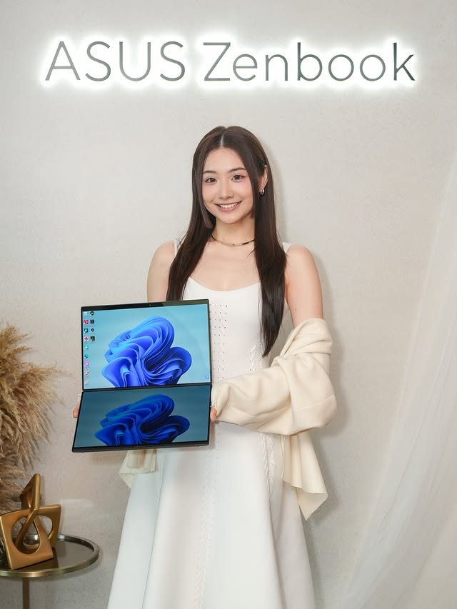 Instagram post by @_nsyee for ASUS. Caption reads: [...] 原來我係全港第一個試用呢一部Zenbook DUO૮꒰ྀི˵𓊓⩊𓊓˵꒱ა ASUS....