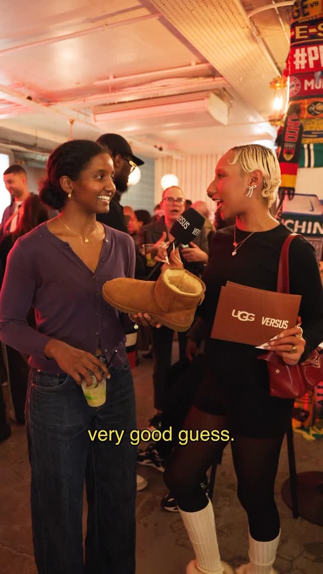 Instagram post by @versus for UGG. Caption reads: How many pairs of UGG Classic Mini boots would....