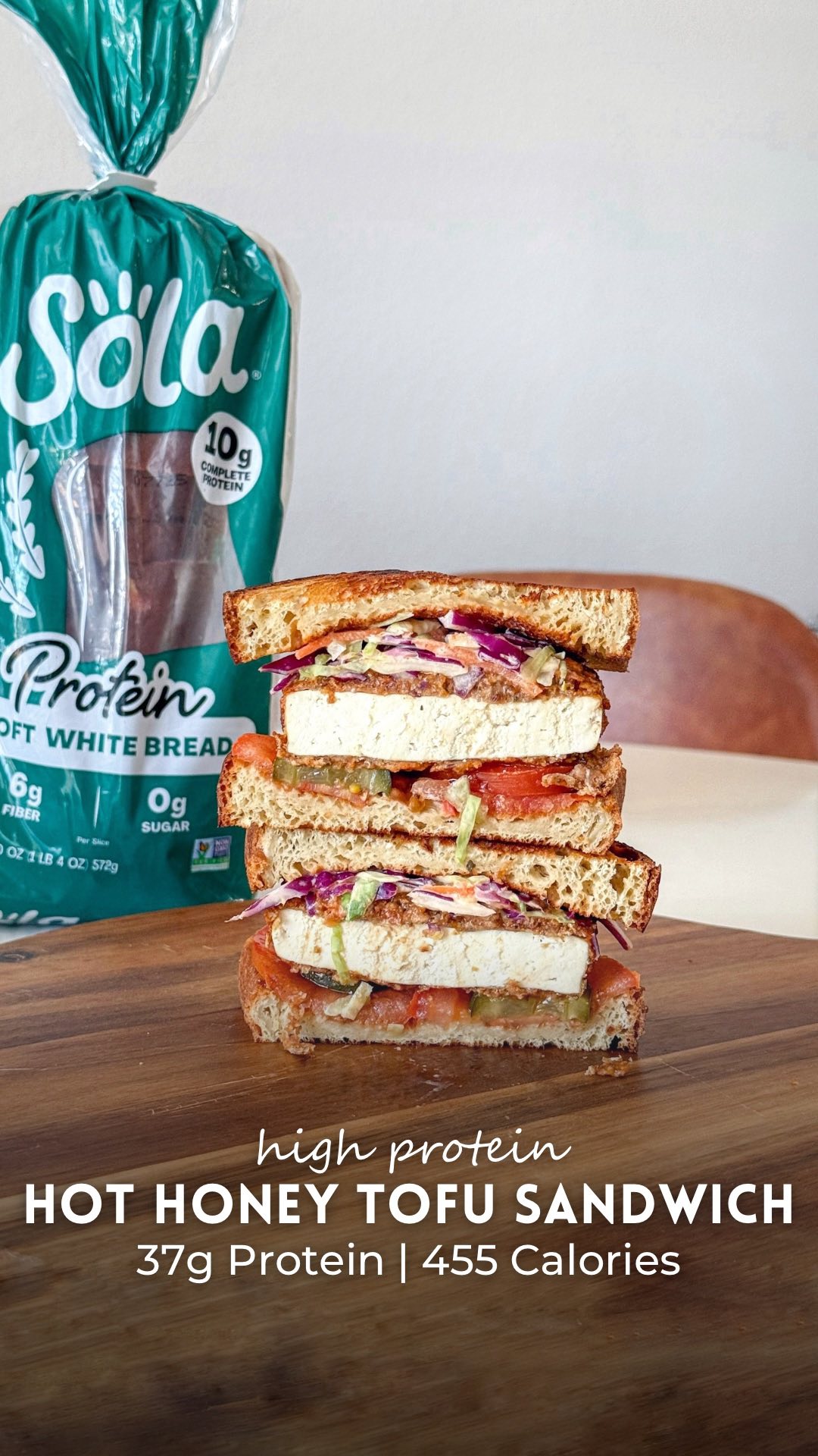 Instagram post by @tishasveggieeats for The Sola Company. Caption reads: 🔥 Spicy Hot Honey Tofu Sandwich

If you’re....