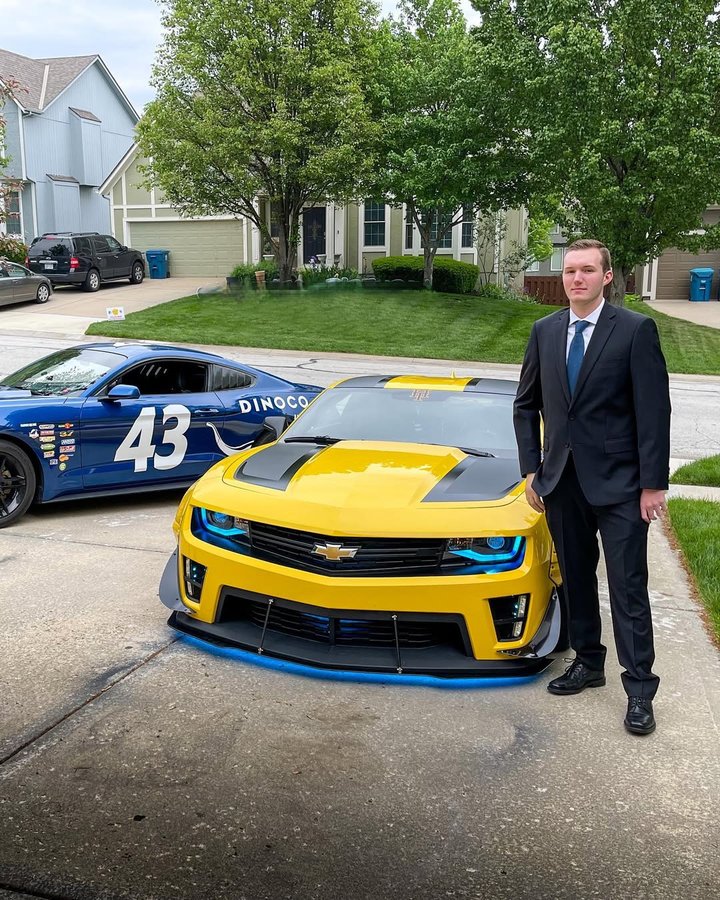 Instagram post by @tfbeecamaro for Vertical Doors Inc. Caption reads: The name’s Bee, Bumble Bee 🐝🤵🏼 #prom....