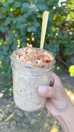 Instagram post by @plantbasedonabudget for LivOn Labs. Caption reads: Can you guess what I don’t have each morning?....