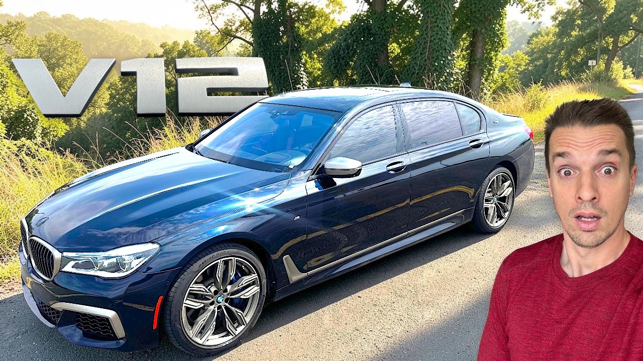 YouTube post by @HooviesGarage for SNHU. Caption reads: I Bought This $180,000 BMW M760i For 85% Off....