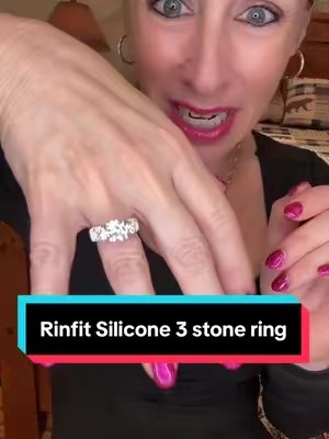 TikTok post by @love2mix72 for Rinfit. Caption reads: Omg this new 3 stone style by @Rinfit Rings is....