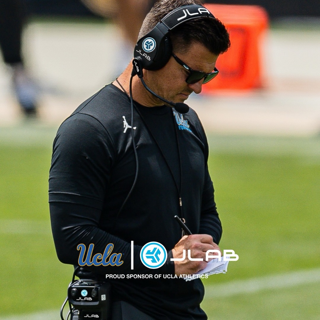 Instagram post by @uclafootball for JLab. Caption reads: [...] new multiyear partnership with @jlabaudio,....