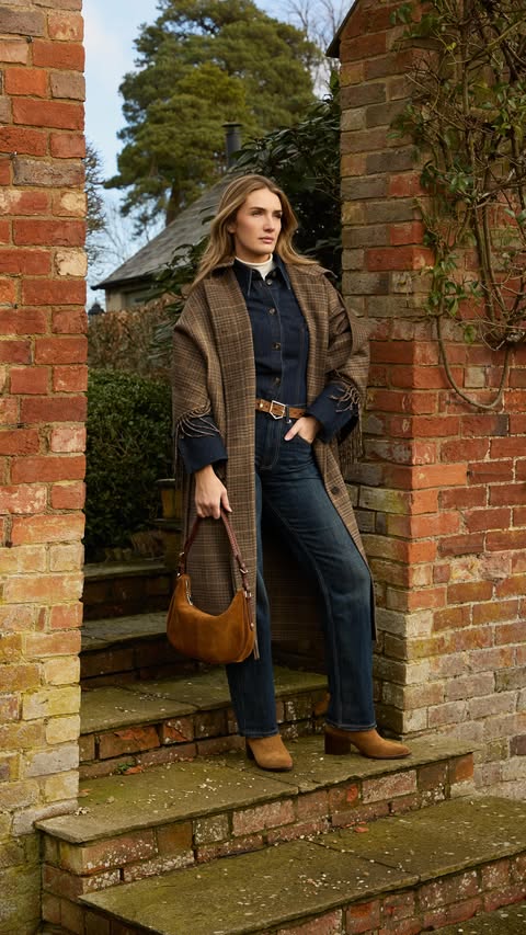 Instagram post by @fionaand for FAIRFAX & FAVOR. Caption reads: Double denim, elevated. Styling classic denim with....