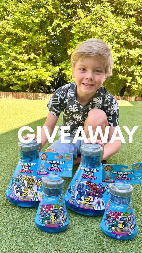 Instagram post by @shenne_davies for Prima Toys. Caption reads: ⭐️WIN WIN WIN ⭐️ Two MrBeast Lab Hybrid packs.....