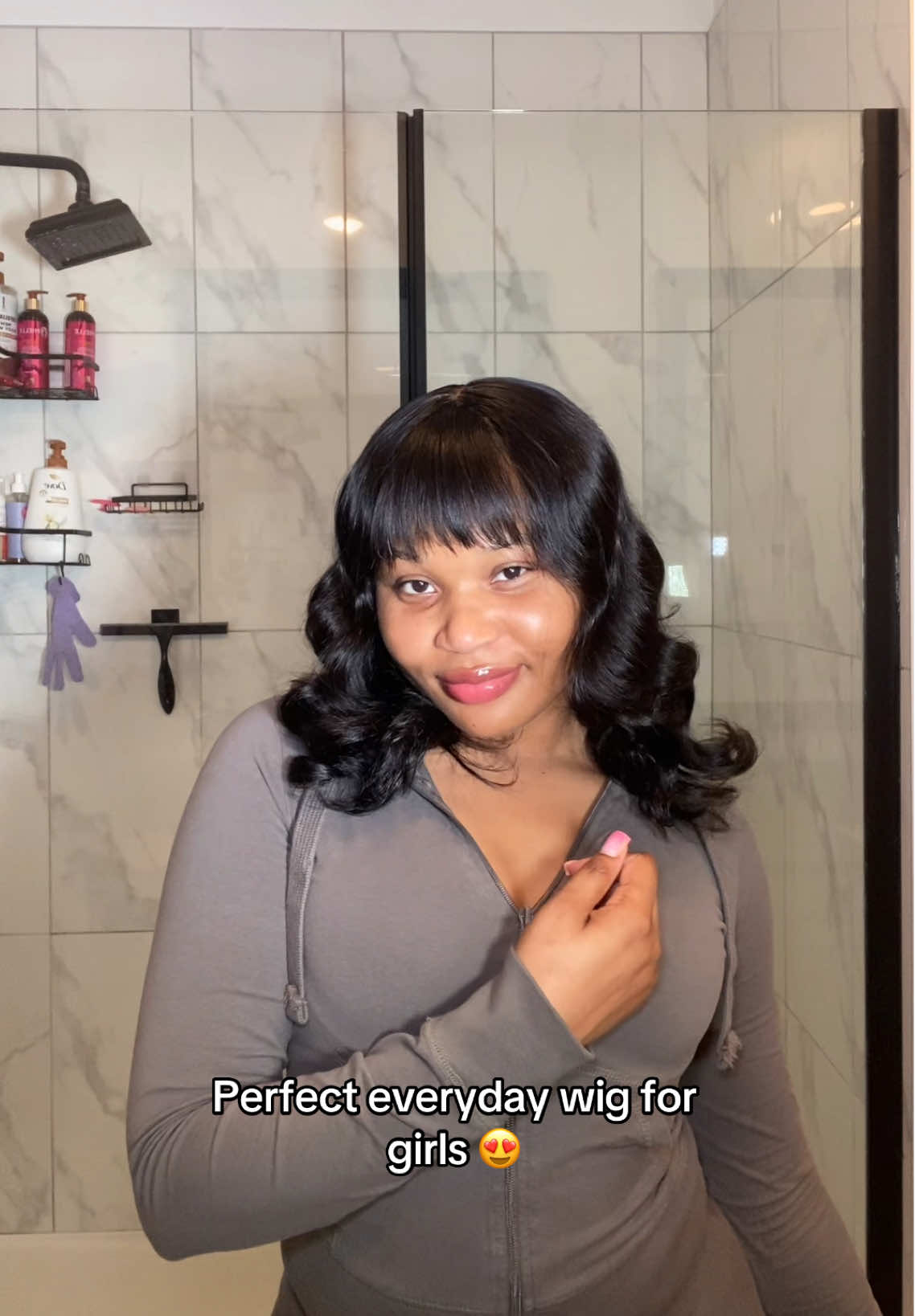 TikTok post by @jayandnia for Wiggins Hair. Caption reads: Hair from @Wiggins Hair Store #bangwig ....