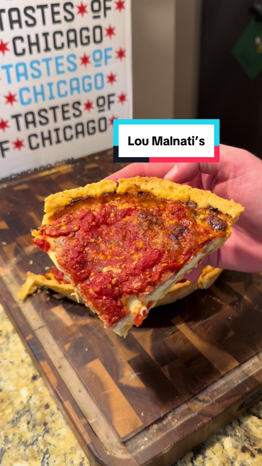 TikTok post by @richardeats for Lou Malnati's. Caption reads: Holiday parties are better with a little taste of....