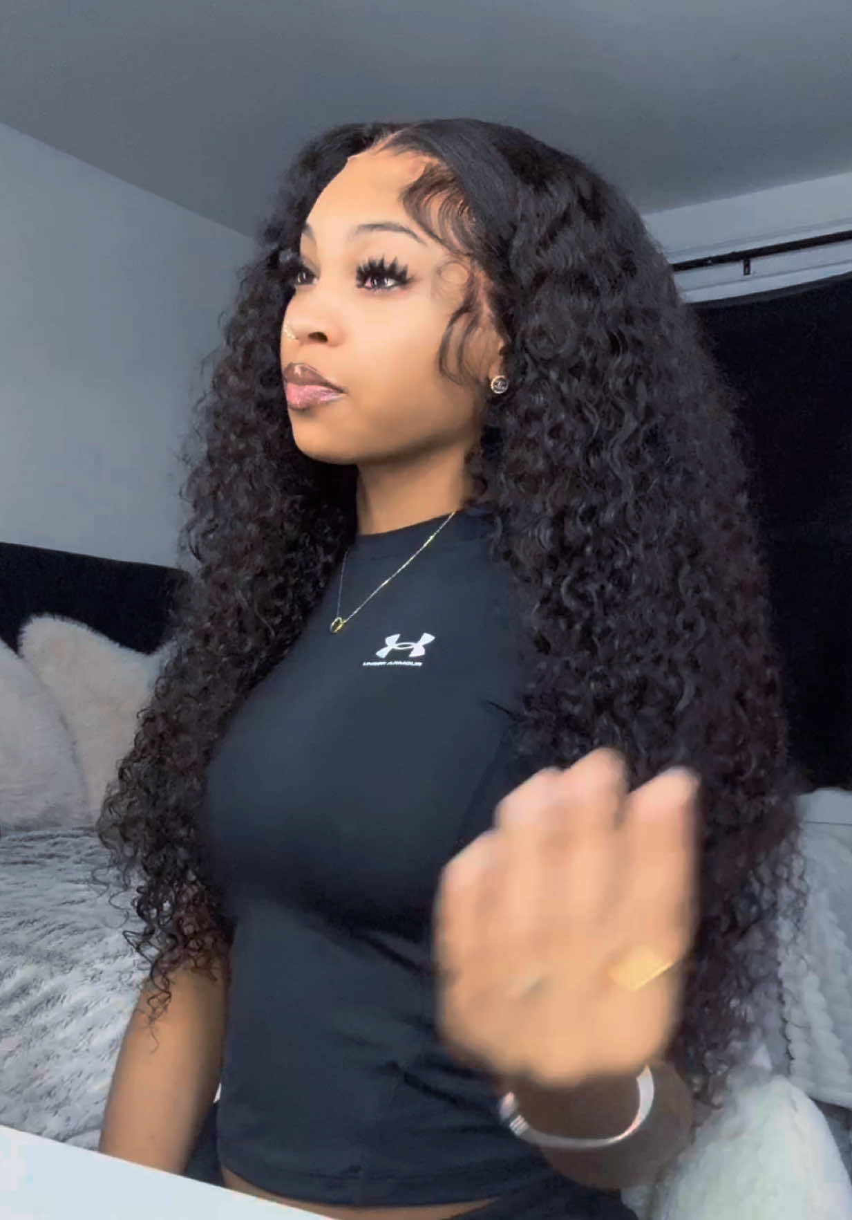 TikTok post by @dollya.c for Cynosure Hair. Caption reads: [...] full 28” 13x6 HD curly wig from @Cynosure....