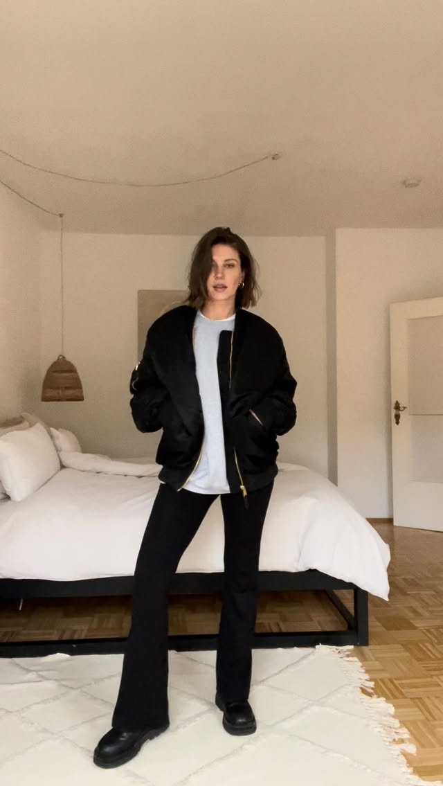 Instagram post by @annabell_weizel for Alpha Industries. Caption reads: [...] Sweater @l.a.lu_design Jacket....