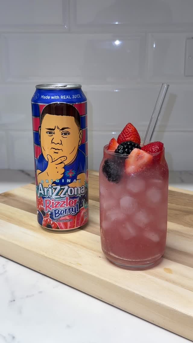Instagram post by @thefunfluencer for AriZona Iced Tea. Caption reads: Rizzed up and fizzed out 🍓🫐🥤
.
@drinkarizona....
