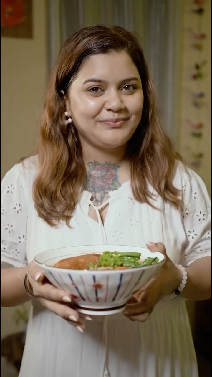 Instagram post by @smrutisreee for Sunfeast Yippee. Caption reads: Lots of people ask me to make a katsu dish with....