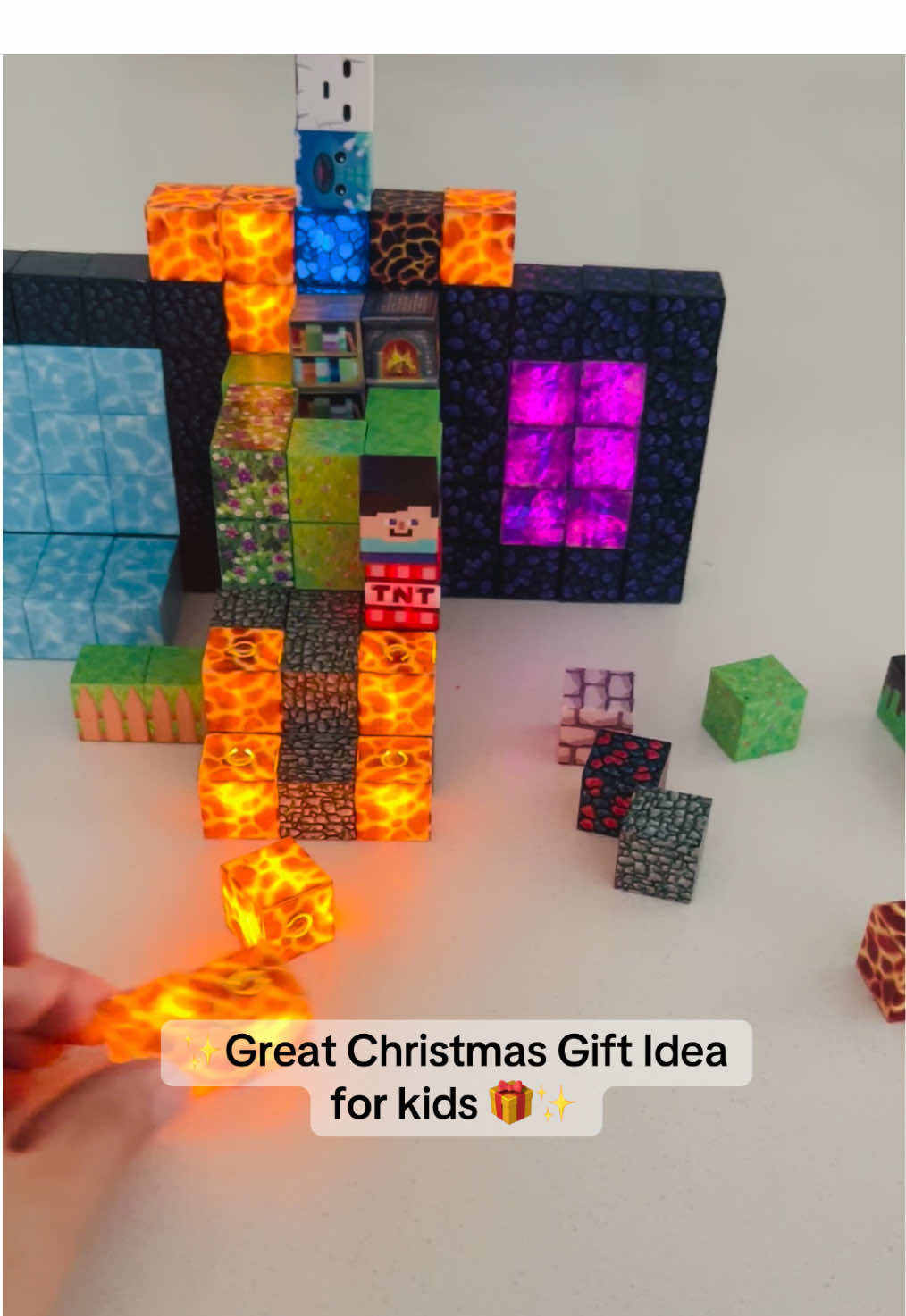 TikTok post by @whatsnewashley for Magnetopia. Caption reads: This 150pcs light up magnetic block set is perfect....