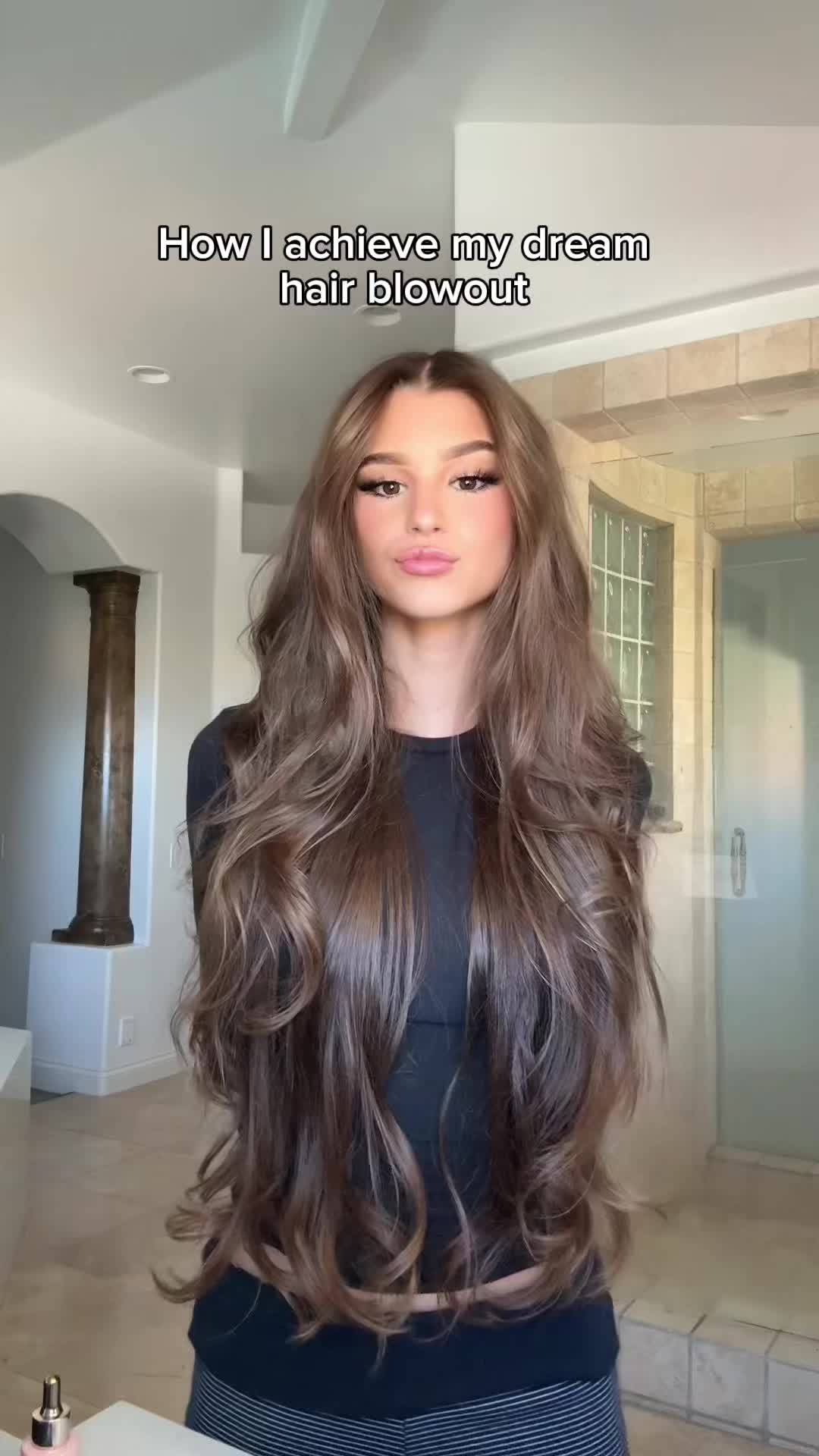 TikTok post by @brookemonk_ for VEGAMOUR. Caption reads: My go to blowout routine #vegamourpartner....
