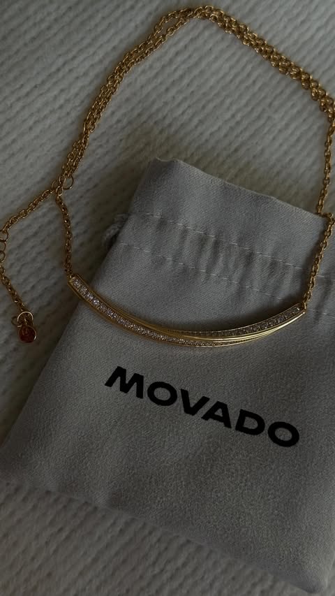 Instagram post by @ohn_mintyfresh for Movado. Caption reads: [...] first 🥰 The beautiful Curve necklace by....