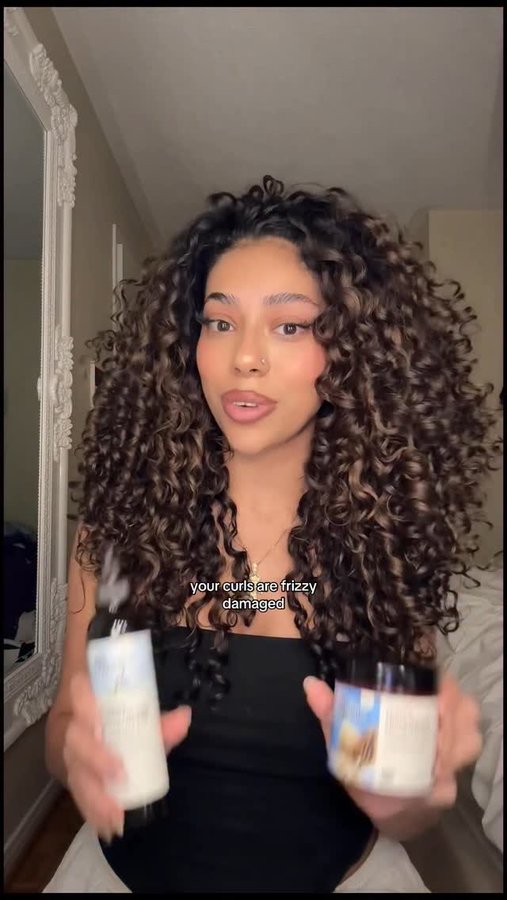 Instagram post by @emily.demian for Sky Organics. Caption reads: Nourish your curls, not damage them—with Sky....