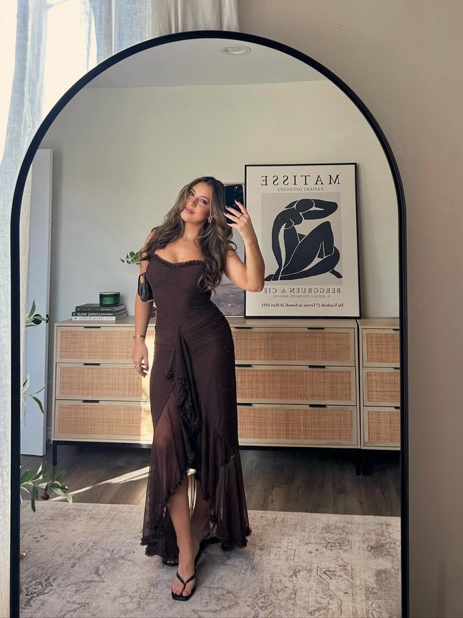 Instagram post by @daniellee_esther for Selfieleslie. Caption reads: holiday party fits ✨🪩 @selfie_leslie which one is....