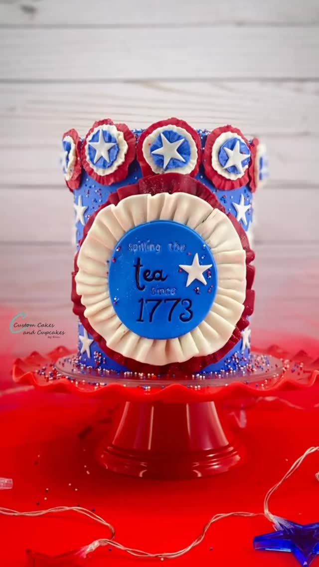 Instagram post by @erin.cakesandcupcakes for Chefmaster. Caption reads: 🇺🇸 Americans have been spilling the tea since....