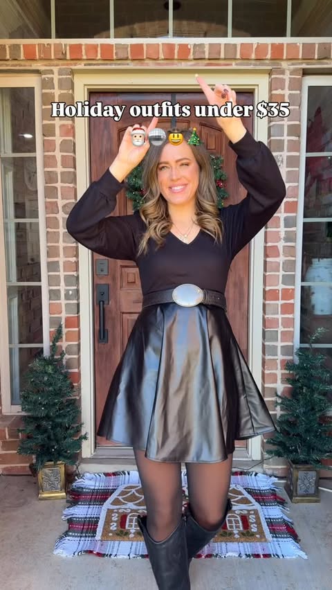 Instagram post by @macymccaslin for Cupshe. Caption reads: Holiday outfit inspo you’ll actually wear 🎄✨SAY....