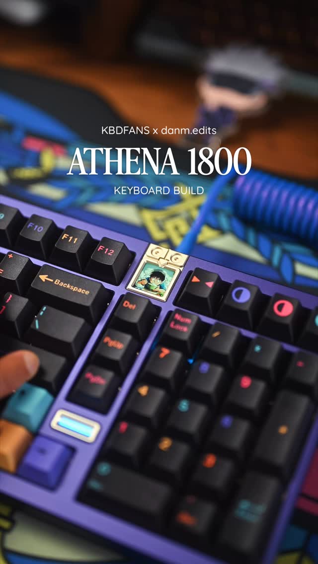 Instagram post by @danm.edits for KBDfans. Caption reads: 💜 Meet the @kbdfans Athena 1800 in anodised dark....