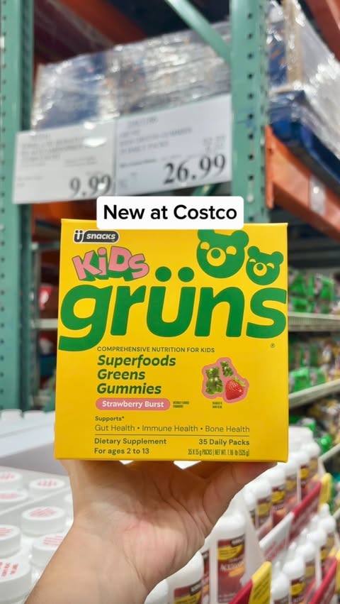 Instagram post by @grocery_obsessed for Grüns. Caption reads: Grüns Kids gummies have made their way to [...].