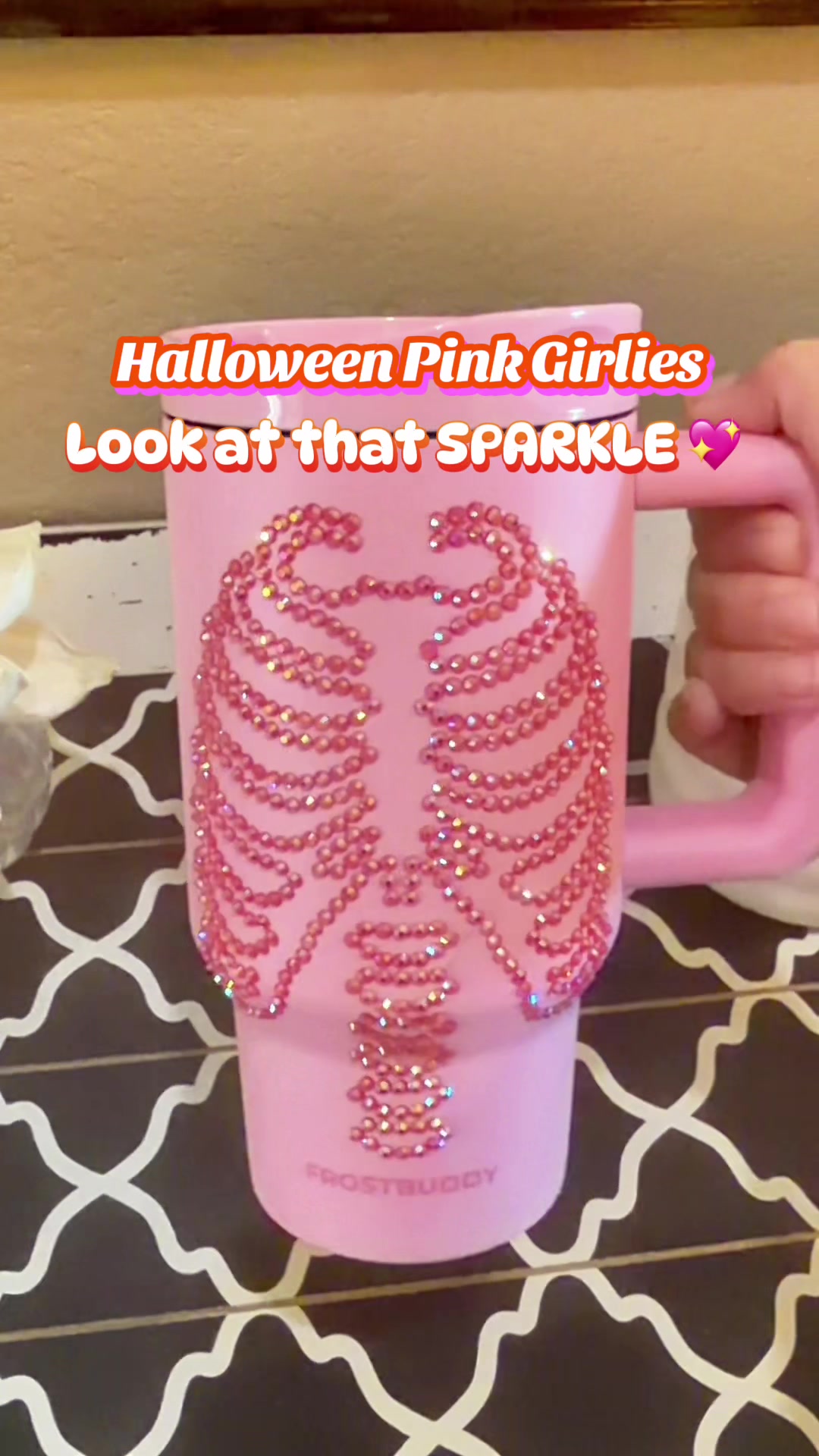 TikTok post by @lifeoflexi_gsd for Frost Buddy. Caption reads: Frost Buddy Pink Skeleton in Mug Buddy! [...].