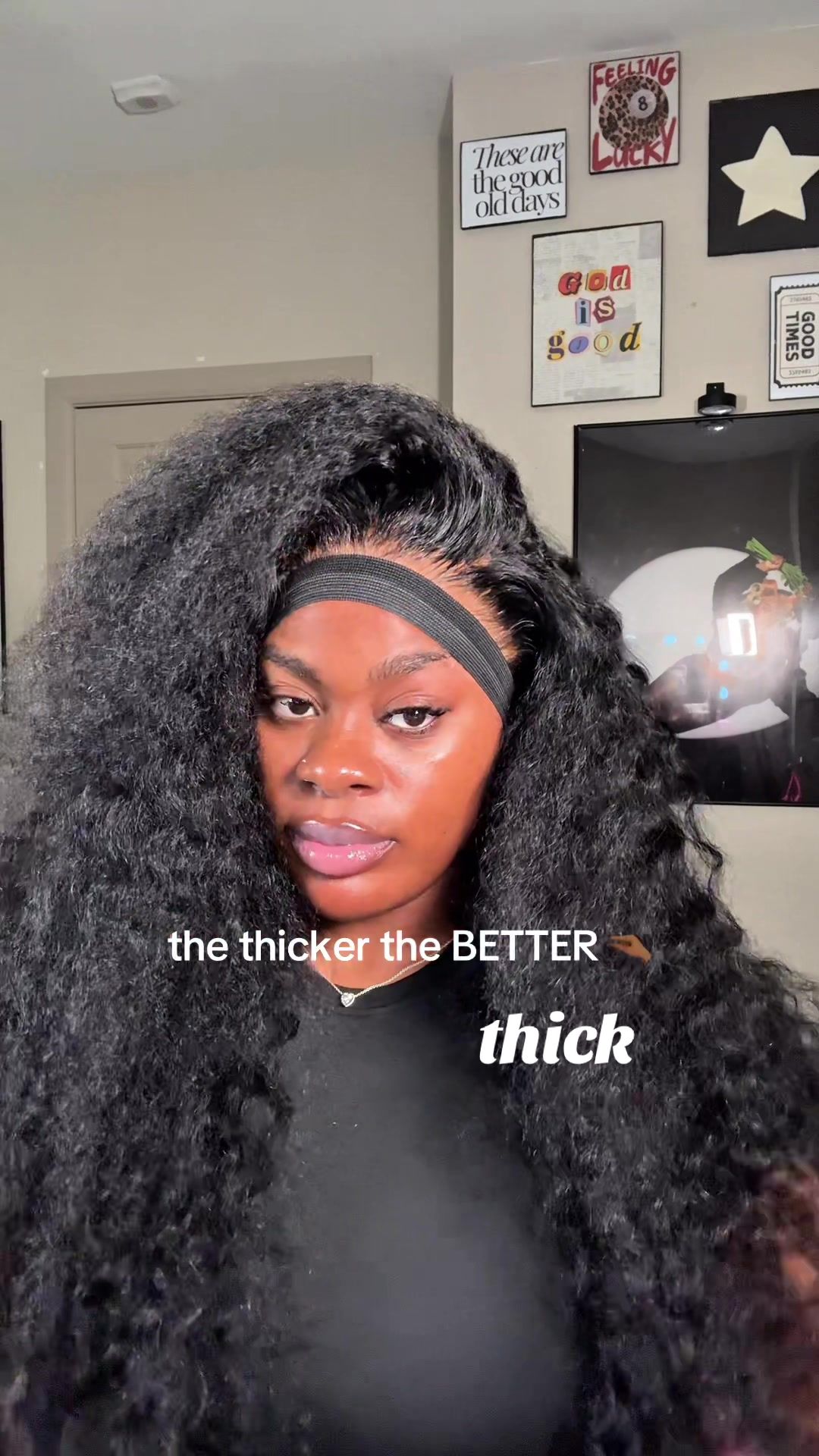 TikTok post by @thingz_p for Bling Hair. Caption reads: [...] this wig came THICK THICK 👩🏾‍🦱🤏🏾 @Bling....