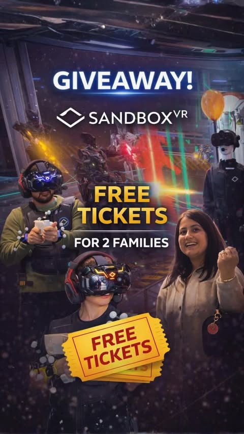 Instagram post by @canadabloggersakshi for Sandbox VR. Caption reads: 🎉 GIVEAWAY CLOSED 🎉 Want to win FREE Sandbox VR....