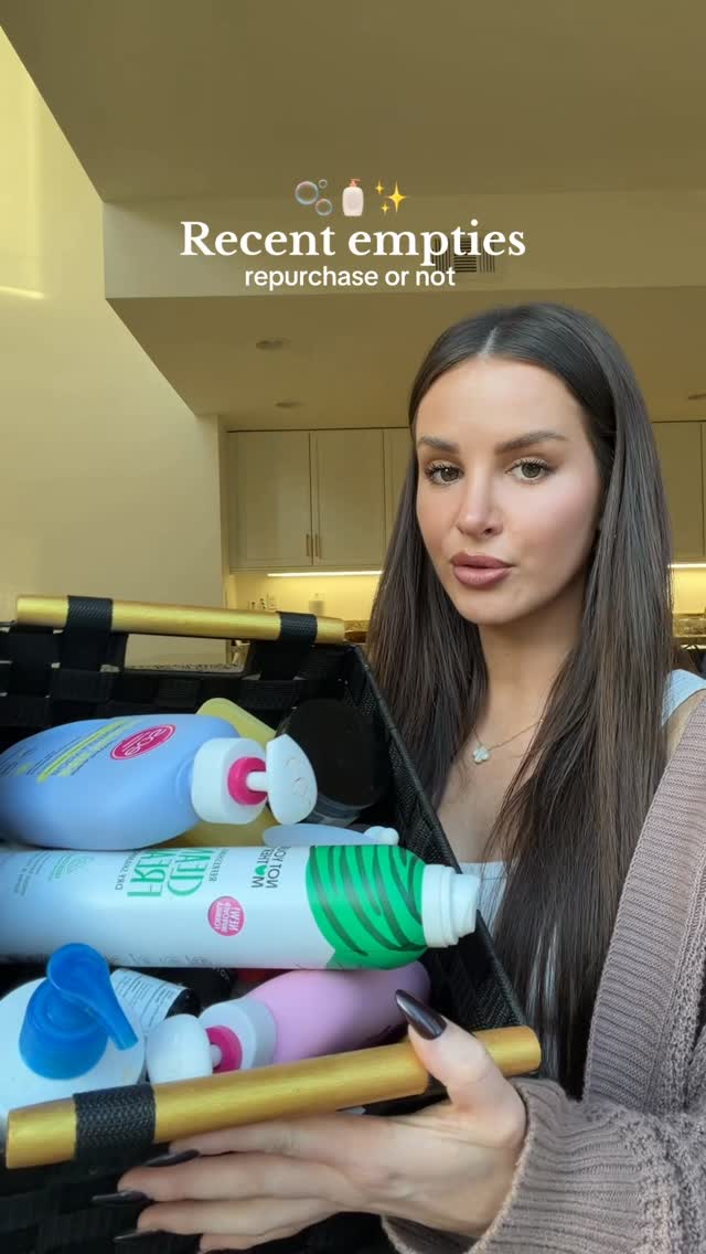 Instagram post by @sandy_gal for St.Tropez. Caption reads: Empties haul🫧✨ aka my skincare/ beauty must....