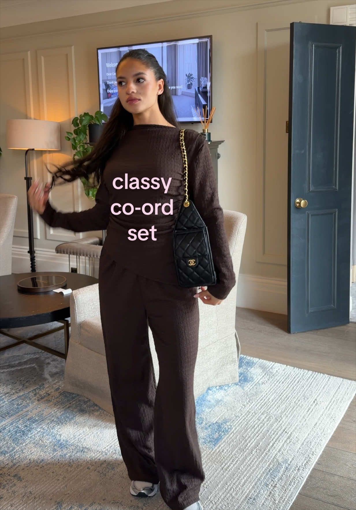 TikTok post by @tyrabaylis for emlavish. Caption reads: Classy co-ords >> @emlavish.