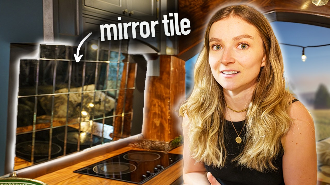 YouTube post by @JimmyandNatalie for Trainwell. Caption reads: A Mirror Backsplash in a Van? We Tried It.