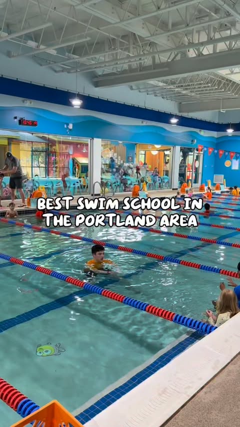 Instagram post by @kid.friendly.pdx for Goldfish Swim School. Caption reads: [...] through quality swim lessons, and Goldfish....