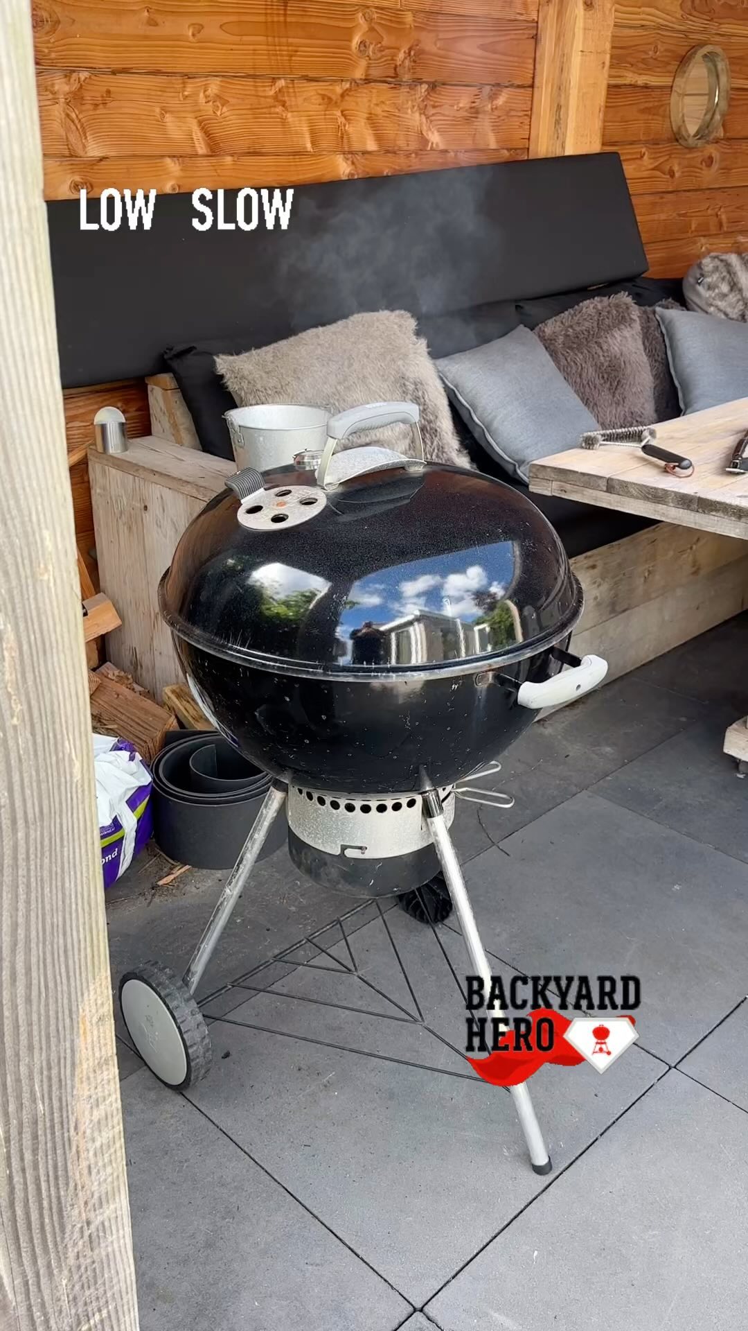 Instagram post by @barbecuepitboss for SNS Grills. Caption reads: [...] low & slow with my Slow ‘n Sear from....