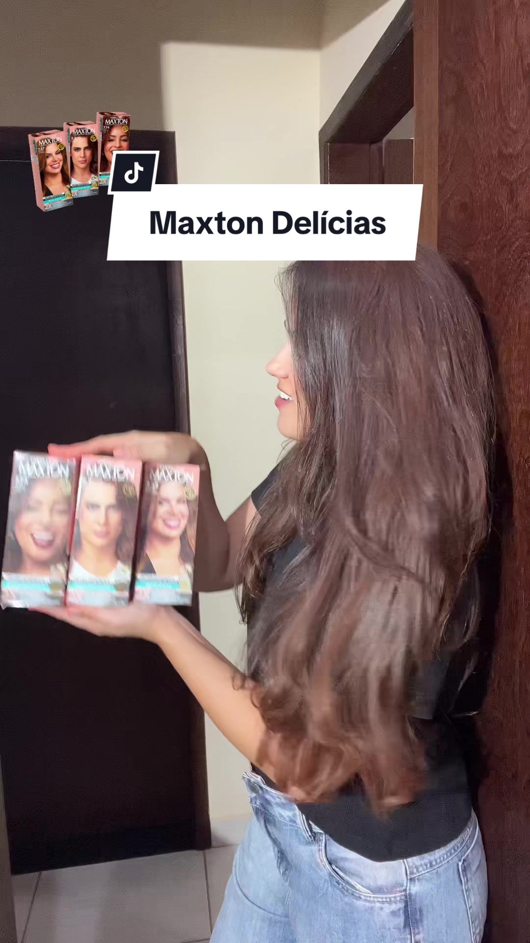 TikTok post by @liviacr23 for Embelleze. Caption reads: #MaxtonDelícias @Embelleze .