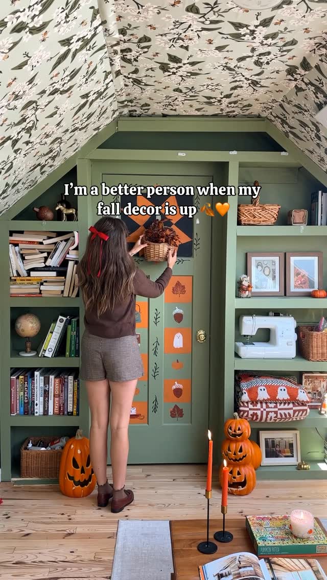 Instagram post by @steffy for Society6. Caption reads: fall decor can heal me 🥹🍂🍁- swapped out some of....