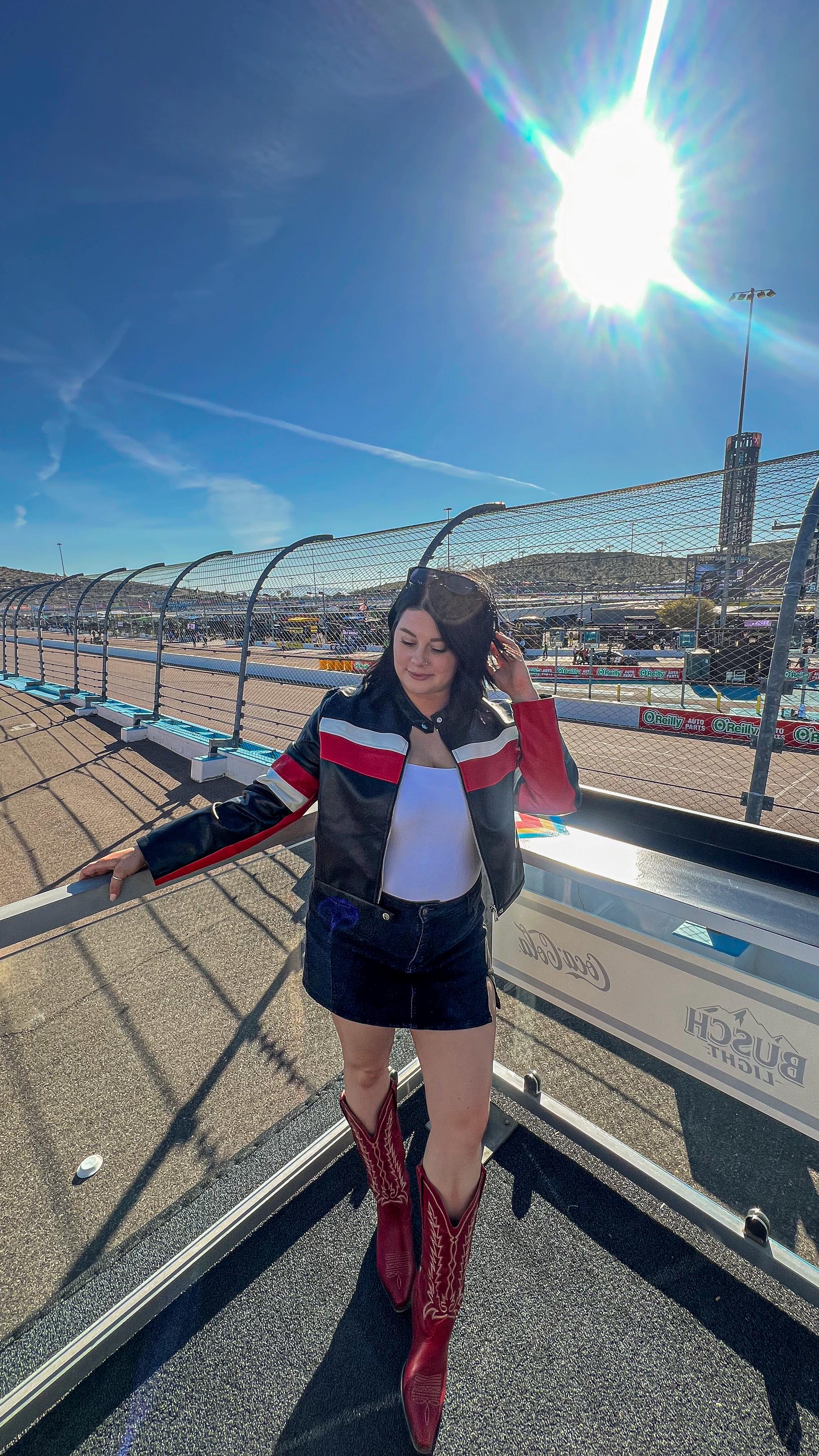 Instagram post by @tastesofaz for NASCAR. Caption reads: I had a breakdown…. at @nascar 💀.