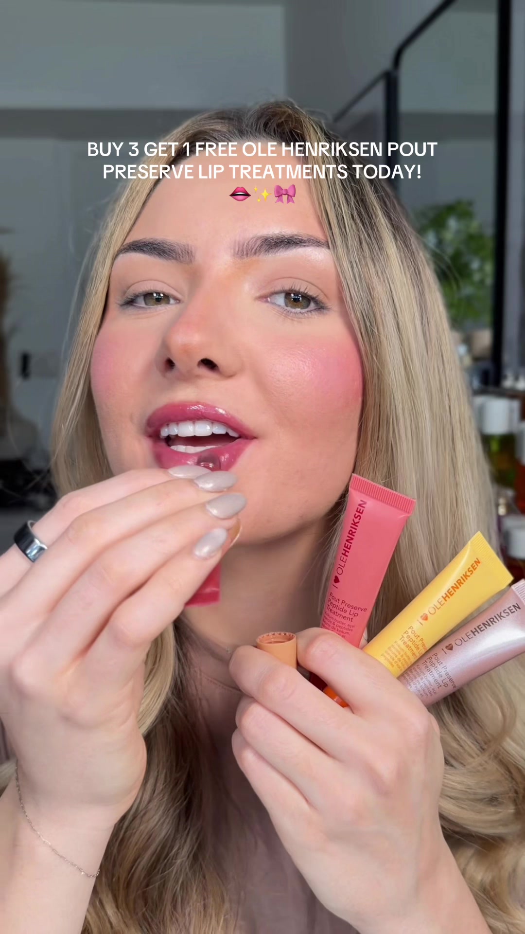 TikTok post by @jaidenplamondon for OLEHENRIKSEN. Caption reads: [...] lip treatments today! @Olehenriksen....
