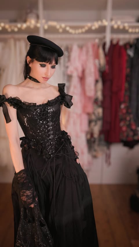 Instagram post by @andreasfashiongalaxy for Fanciful Doll. Caption reads: Styling two edgy black corset outfits - which one....