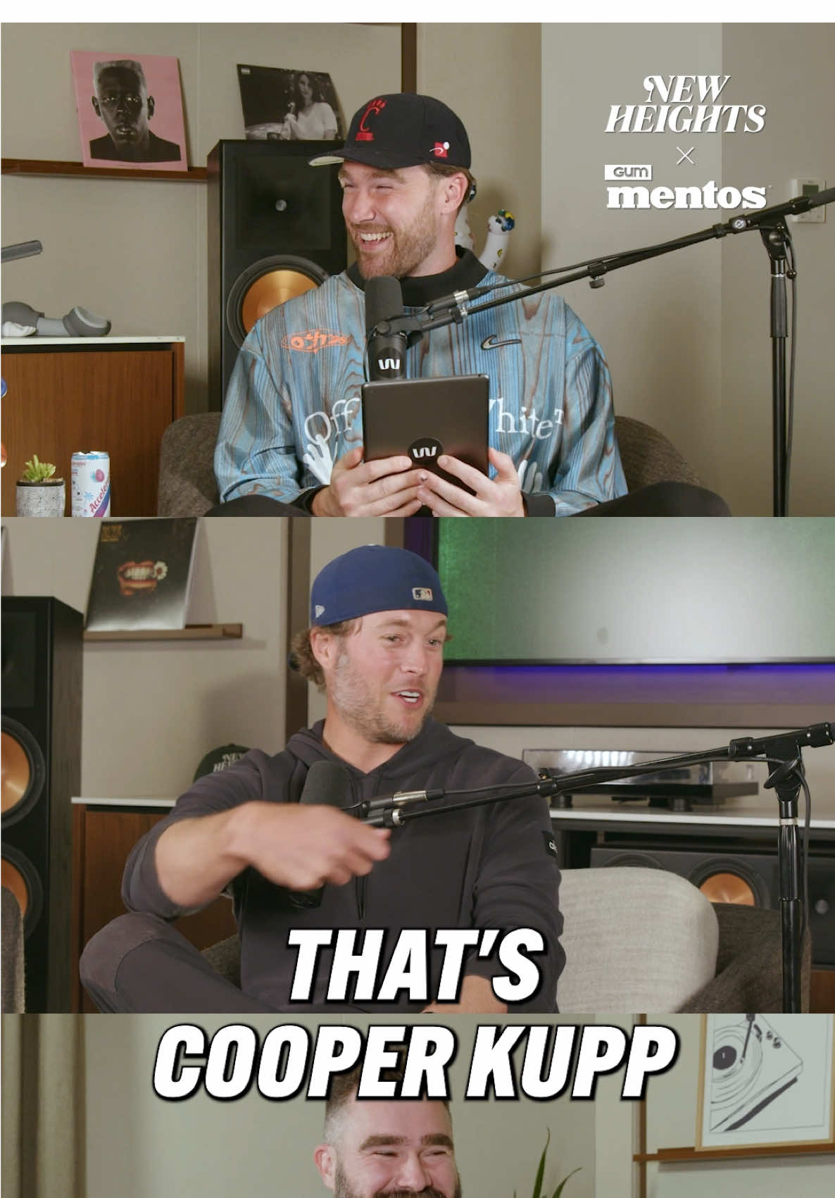 TikTok post by @newheightshow for Mentos. Caption reads: Cooper Kupp’s viral interview was actually him....