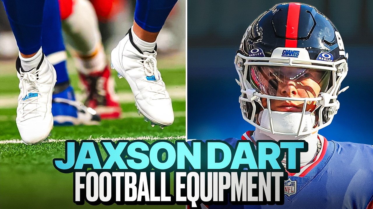 YouTube post by @Footballrs for SHOC. Caption reads: What Does Jaxson Dart Wear on the Field??.