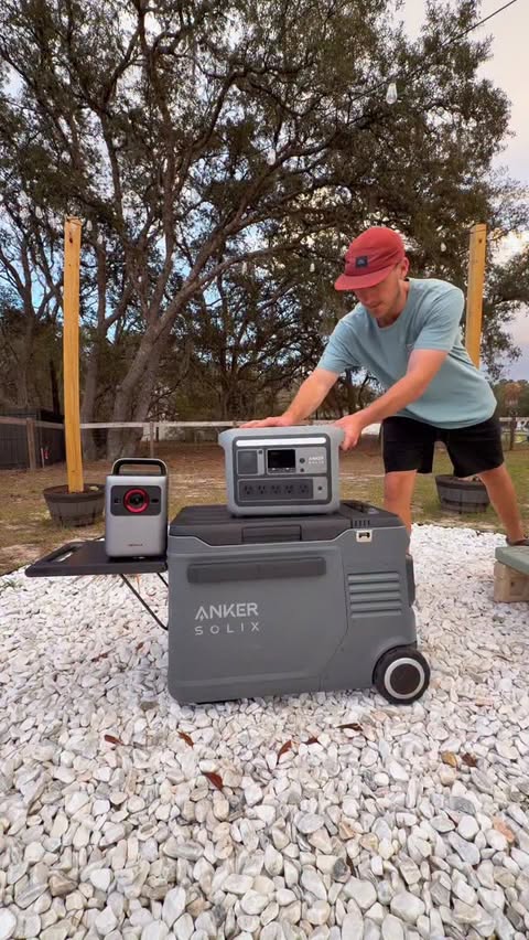 Instagram post by @anker_adventures for Anker SOLIX. Caption reads: Backyard movie night vibes. The Anker SOLIX C800....
