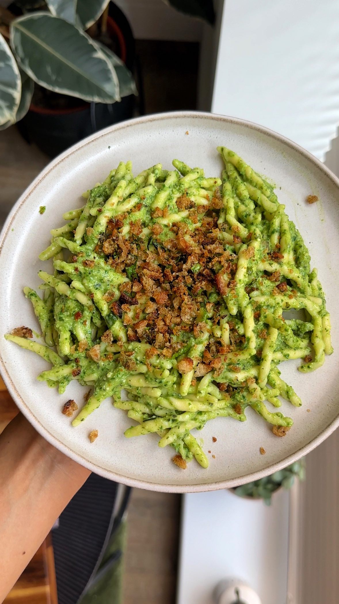 Instagram post by @sophiethenutritionist for Waitrose. Caption reads: ad / zero waste pesto pasta with crunchy garlicky....