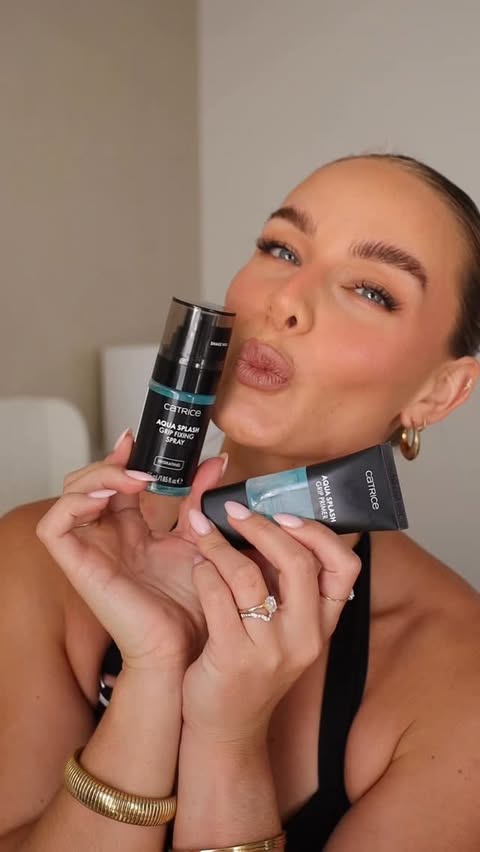 Instagram post by @sayla.thompson for Dis-Chem Life. Caption reads: Aqua Splash Grip Primer & Setting Spray is SO GOOD....