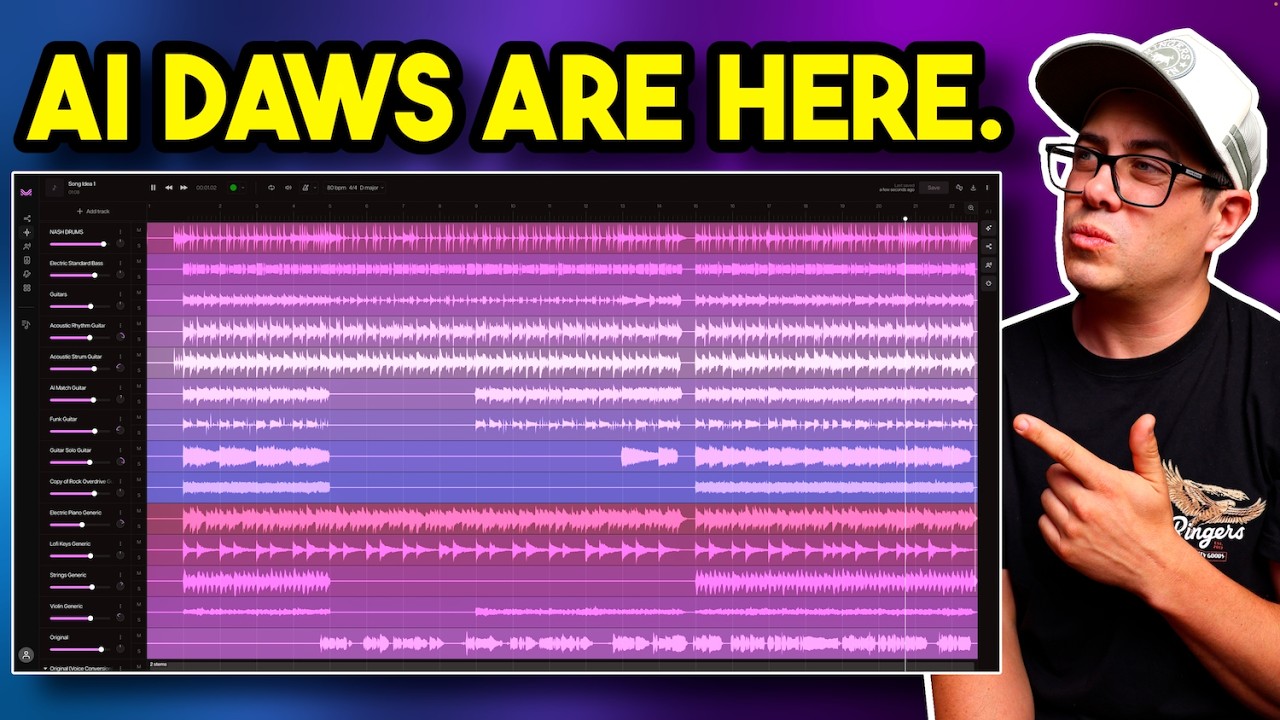 YouTube post by @spinlightstudios for LANDR. Caption reads: How Moises AI Studio Turns Demos Into Full Songs.