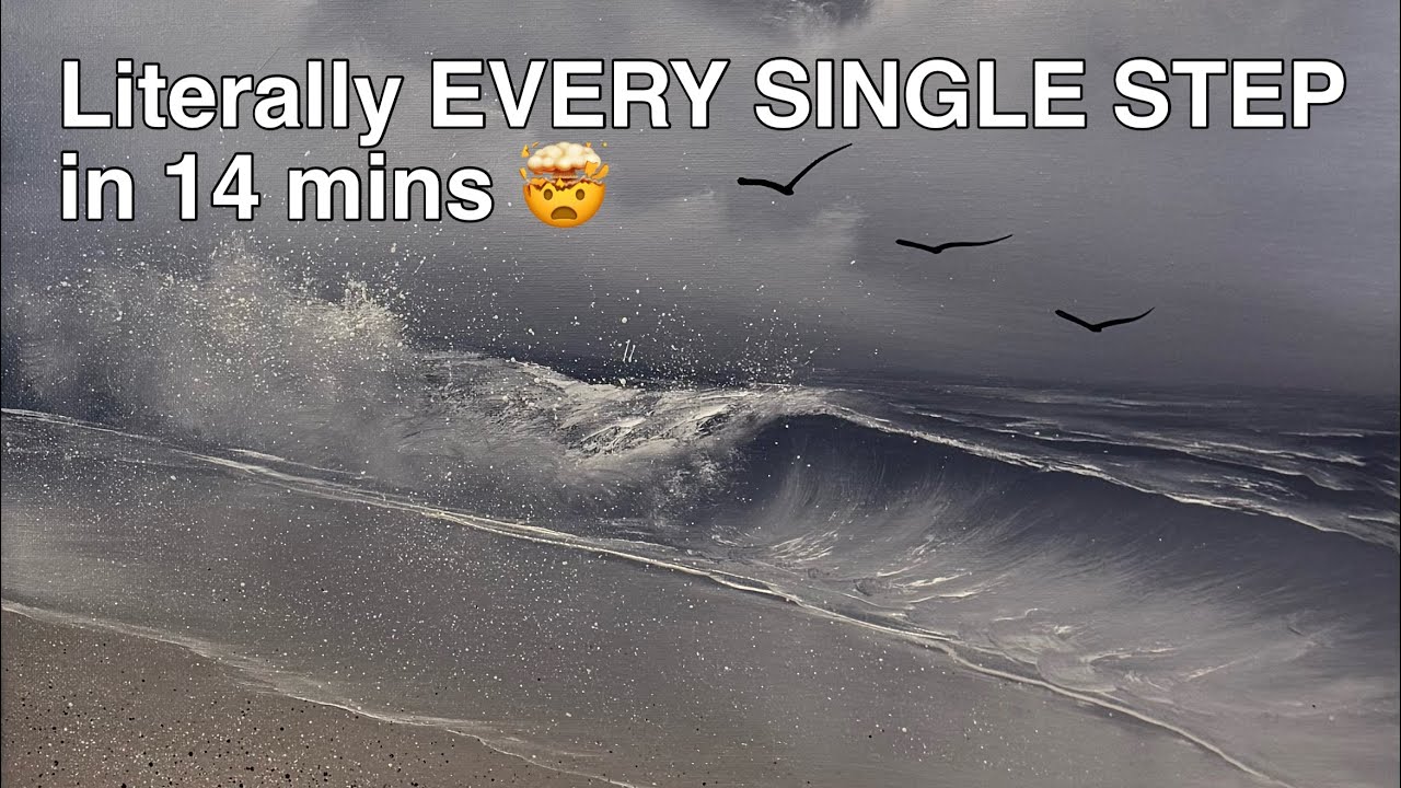 YouTube post by @PaintWithJosh for MEEDEN ART. Caption reads: Literally EVERY SINGLE STEP Seascape Tutorial in....