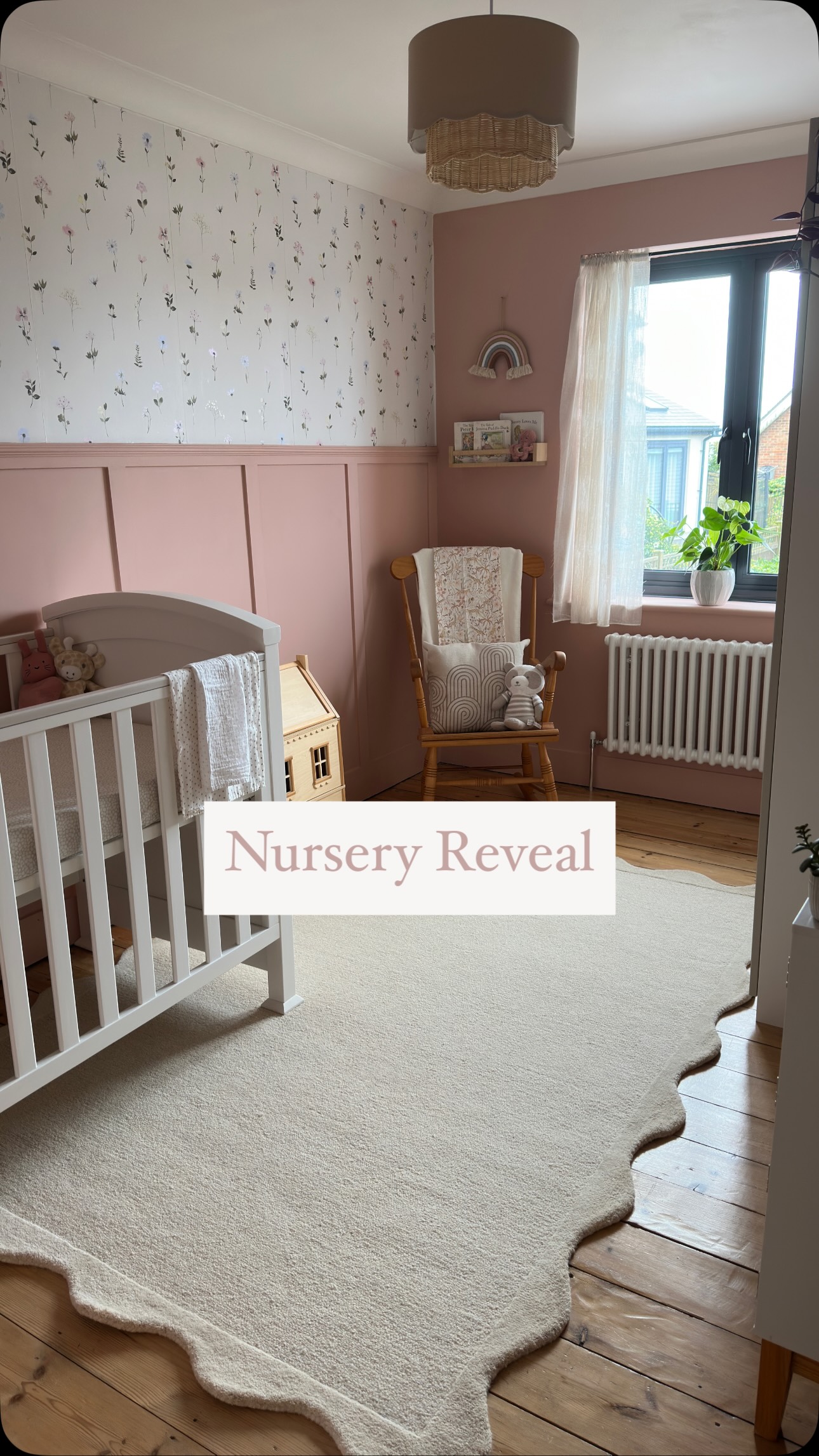 Instagram post by @firststepontheladder for Wickes. Caption reads: ad Nursery Reveal 💕
.
This room has been on quite....
